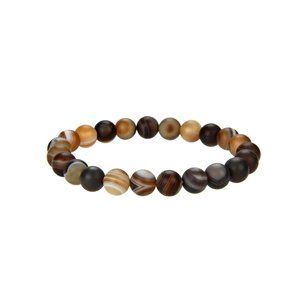 Brown Banded Agate Matte Finish Stretch Bracelet
